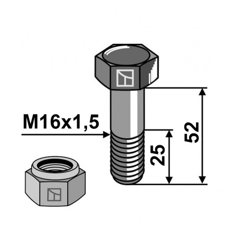 Schraube mit Sicherungsmutter M16x1,5x52 30-1652