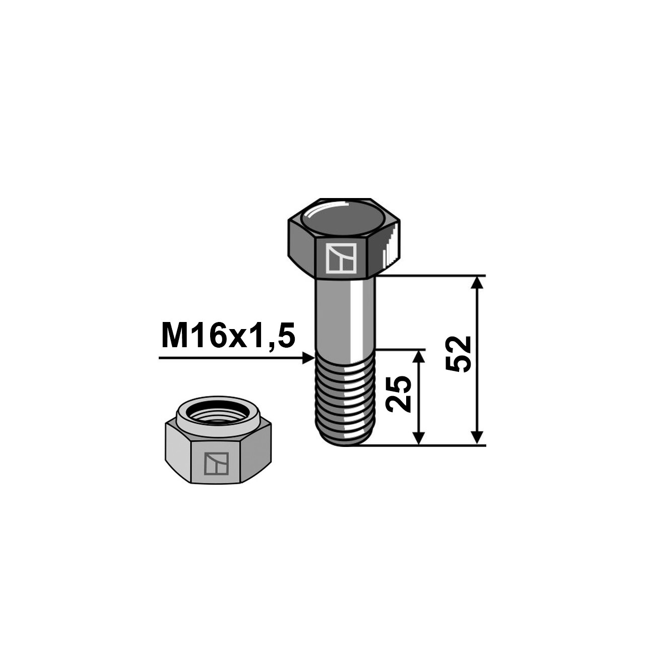 Schraube mit Sicherungsmutter M16x1,5x52 30-1652