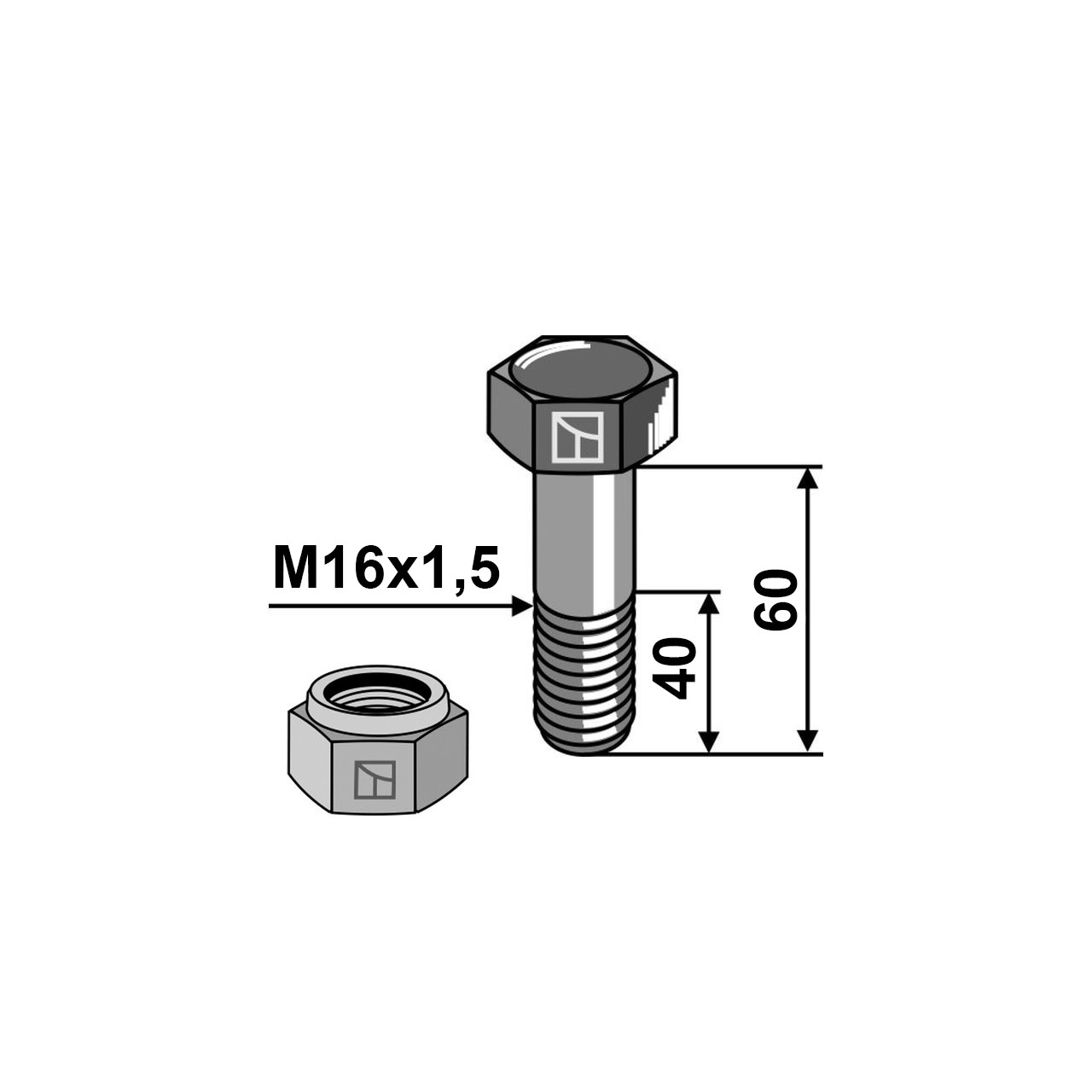 Schraube mit Sicherungsmutter M16x1,5x60 30-1660