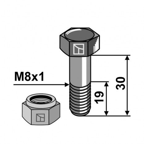 Schraube mit Sicherungsmutter M8x1x30 30-830