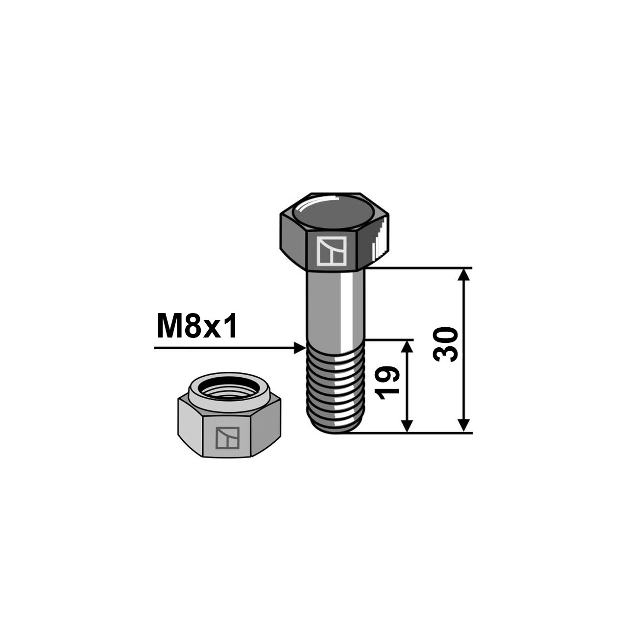 Śruba z nakrętką kontrującą M8x1x30 30-830