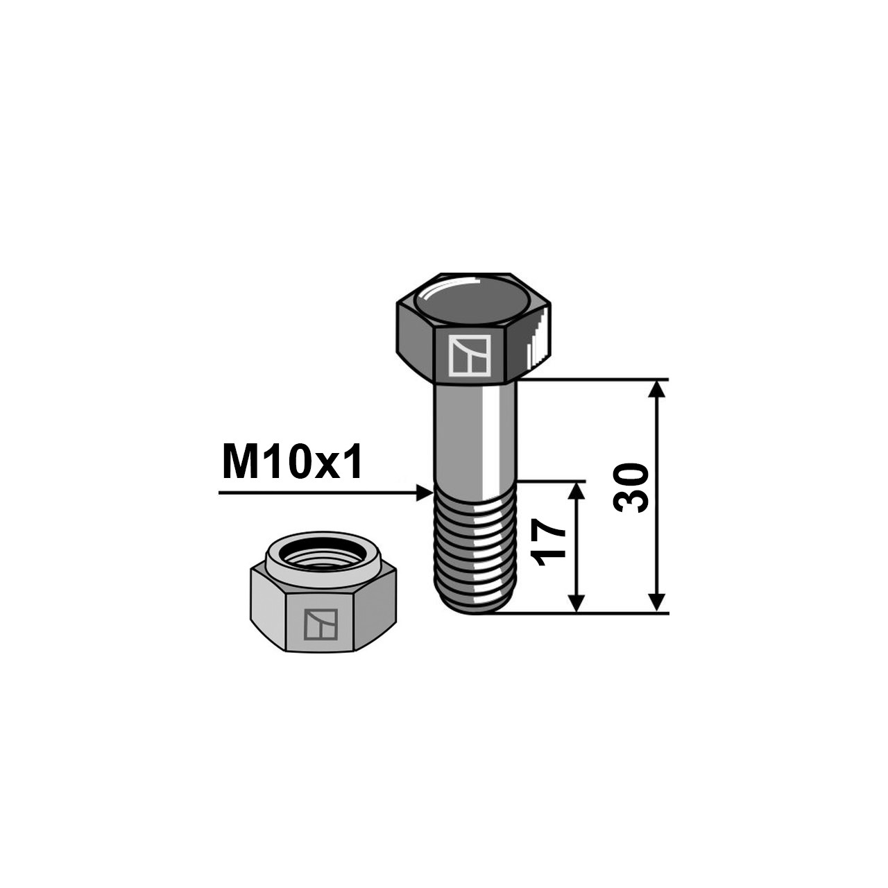Schraube mit Sicherungsmutter M10x1x30 30-1030