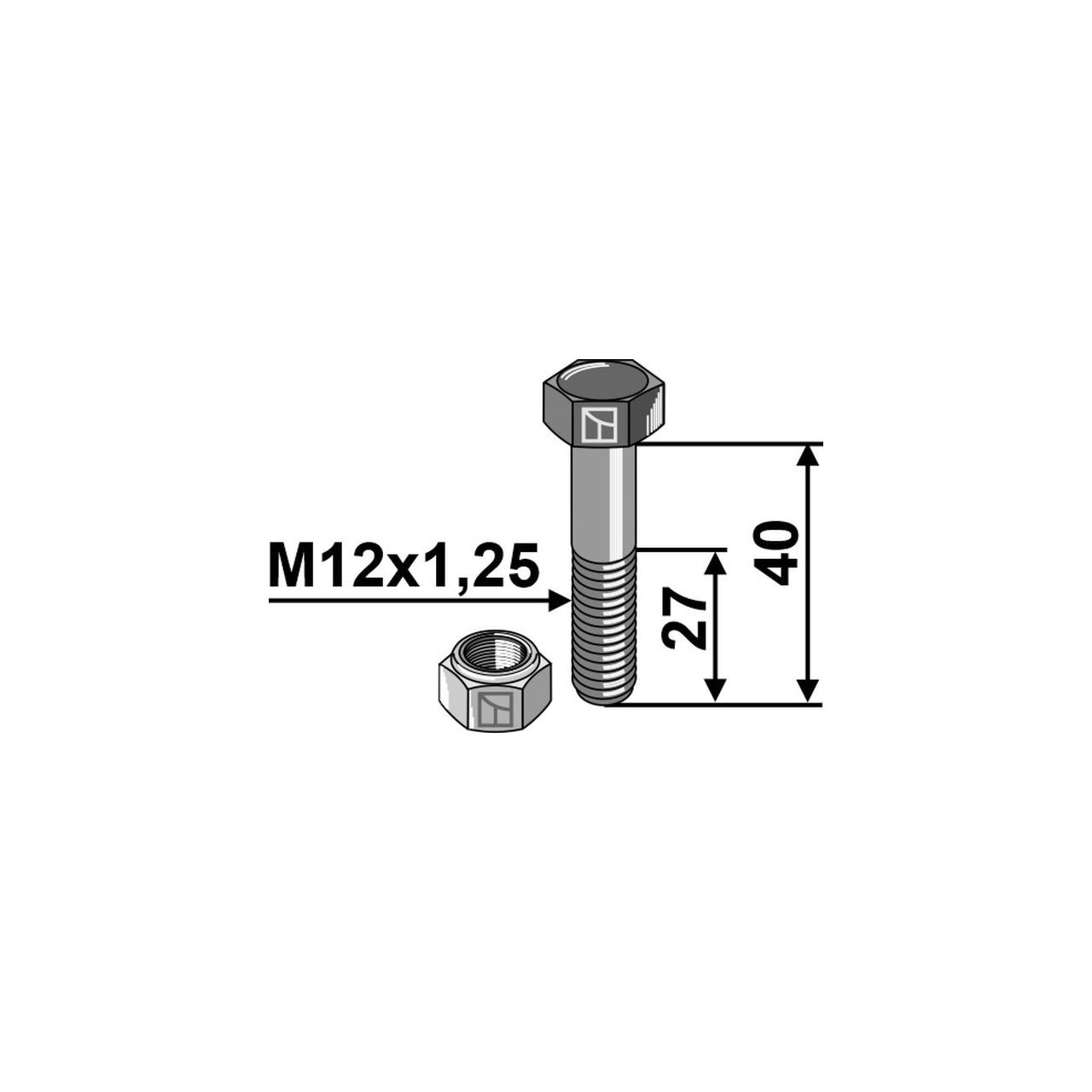 Schraube mit Sicherungsmutter M12x1,25x40 30-1240