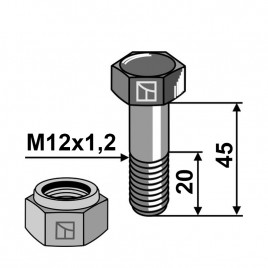 Schraube mit Sicherungsmutter M12x1,25X45 30-1245