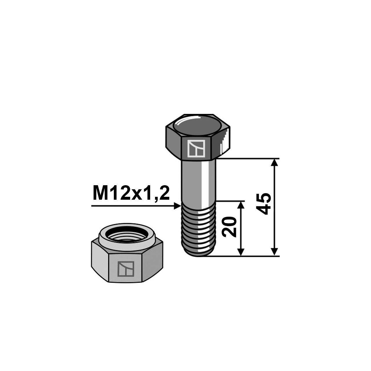 Schraube mit Sicherungsmutter M12x1,25X45 30-1245